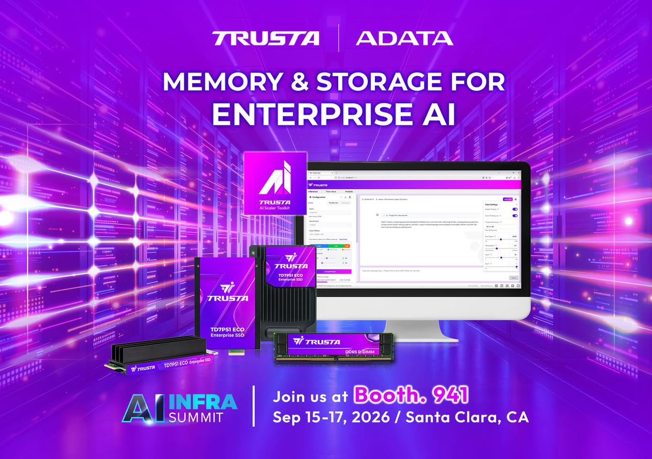 威刚TRUSTA出击2026 AI基础设施峰会:主打AI Scaler扩展内存与Gen 5 SSD
