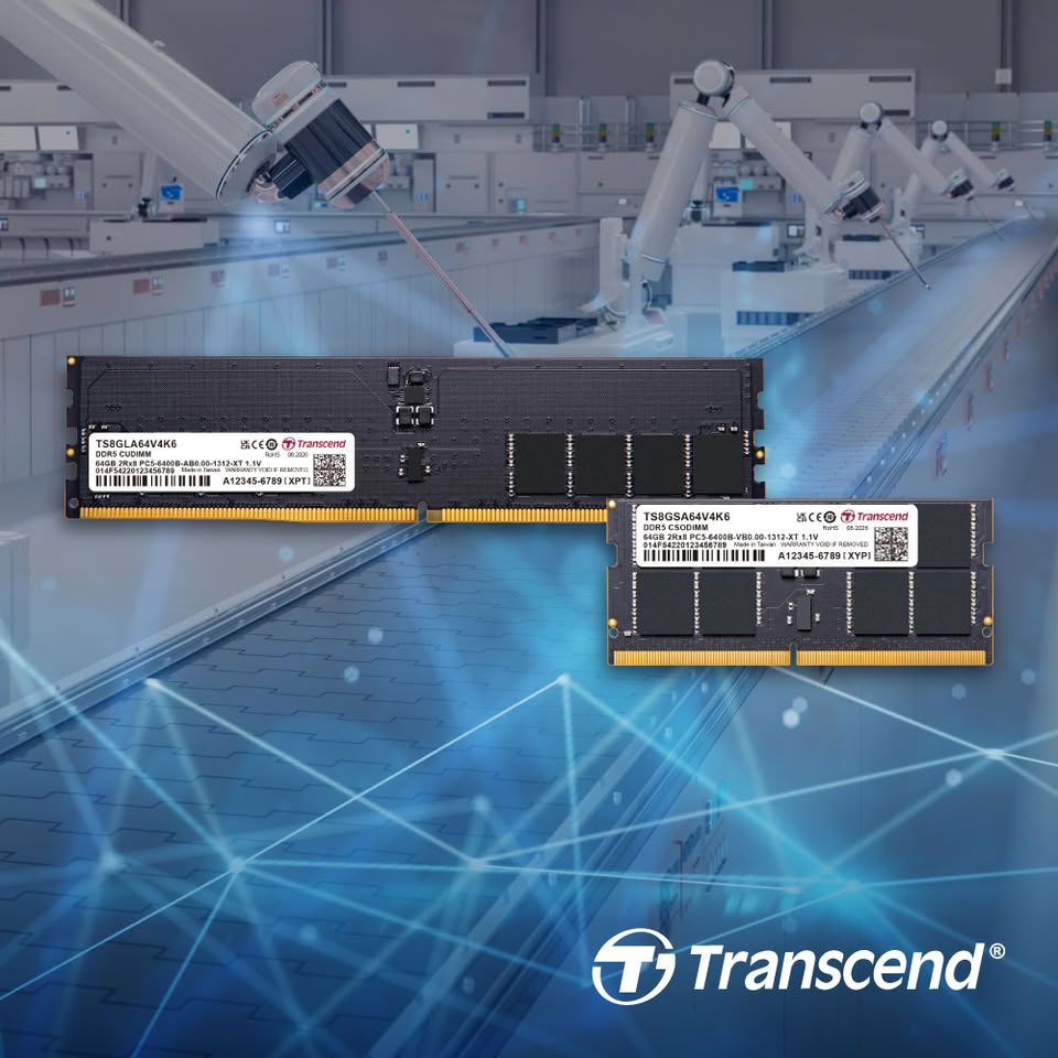 Transcend推出64GB DDR5-6400 CUDIMM/CSODIMM嵌入式内存,剑指边缘AI