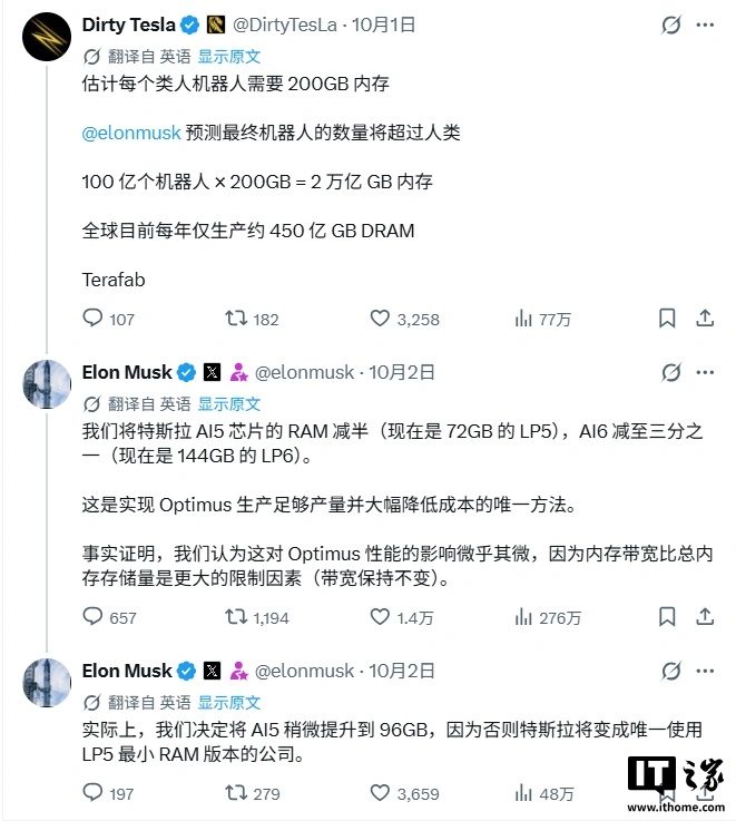 不当唯一买家:马斯克将 AI5 内存从 72GB 上调至 96GB